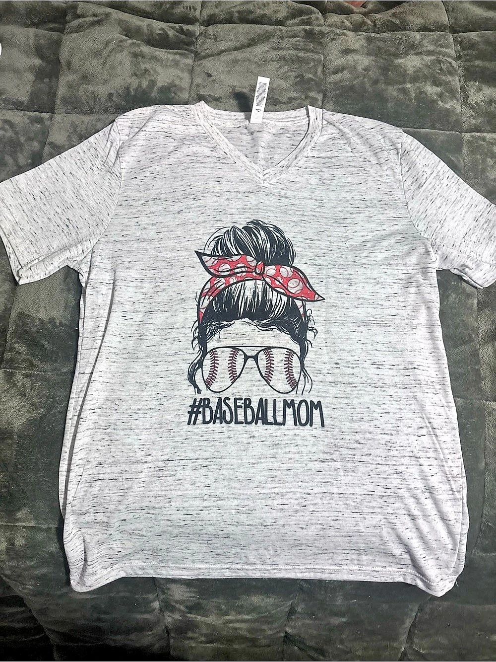 Bella Canvas Baseball Mom Graphic Tee Gray & Red Medium